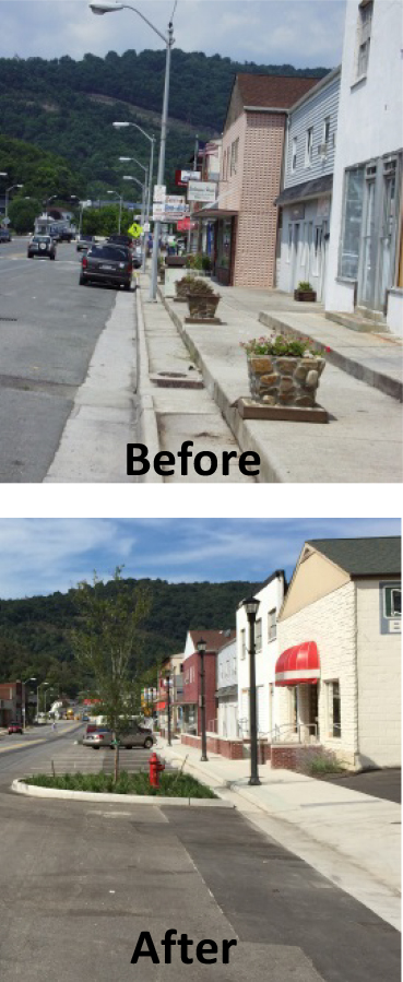 Before and after photos of downtown street